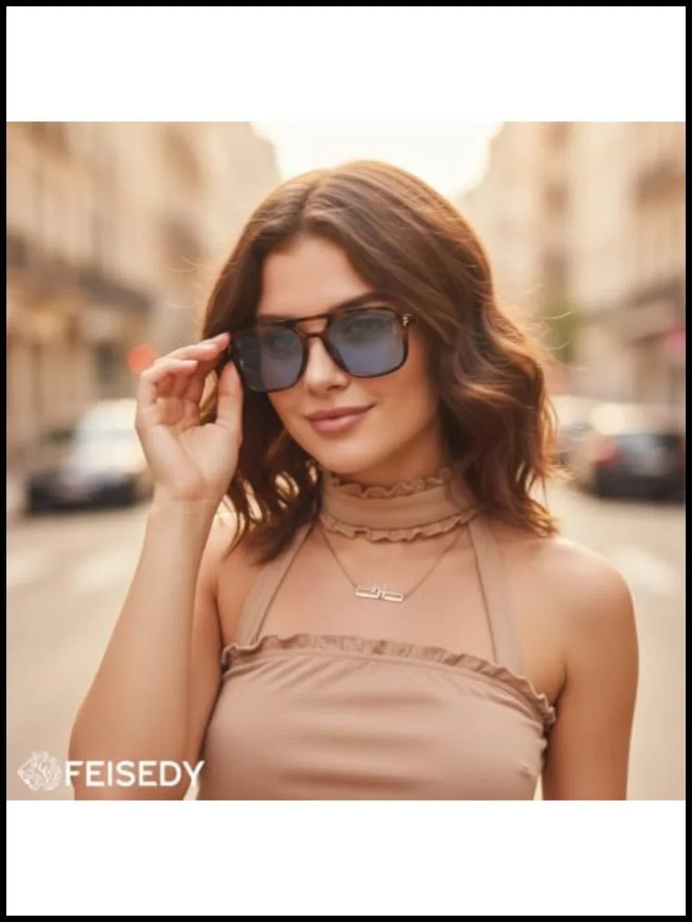 Retro Polarized Aviator Square Sunglasses for Women Men UV400 Double Bridge
